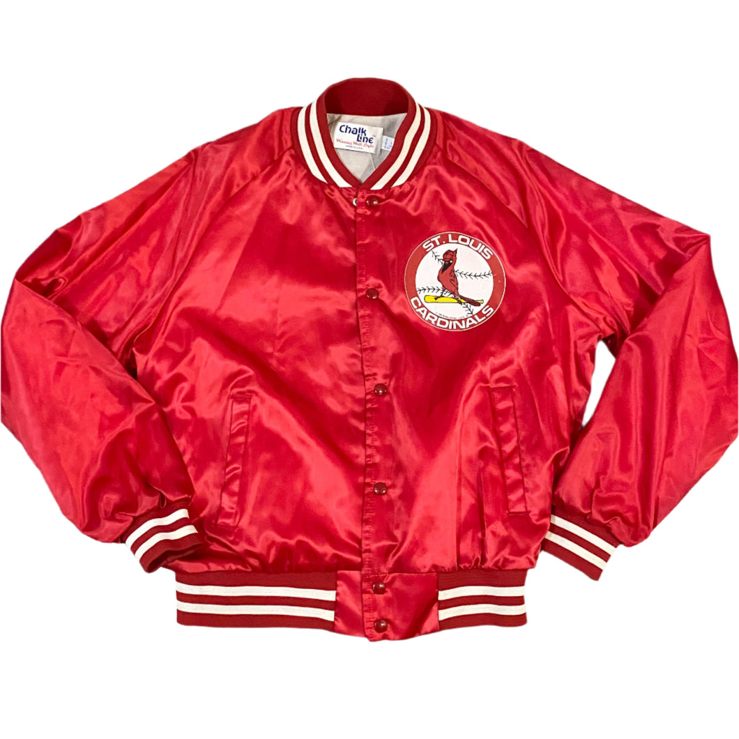 Vintage 1980s St Louis STL Cardinals Chalk Line Satin Bomber Jacket - L