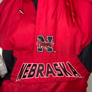 Vintage 1990s University of Nebraska Cornhuskers Pullover Kangaroo Starter Jacket Puffer - L