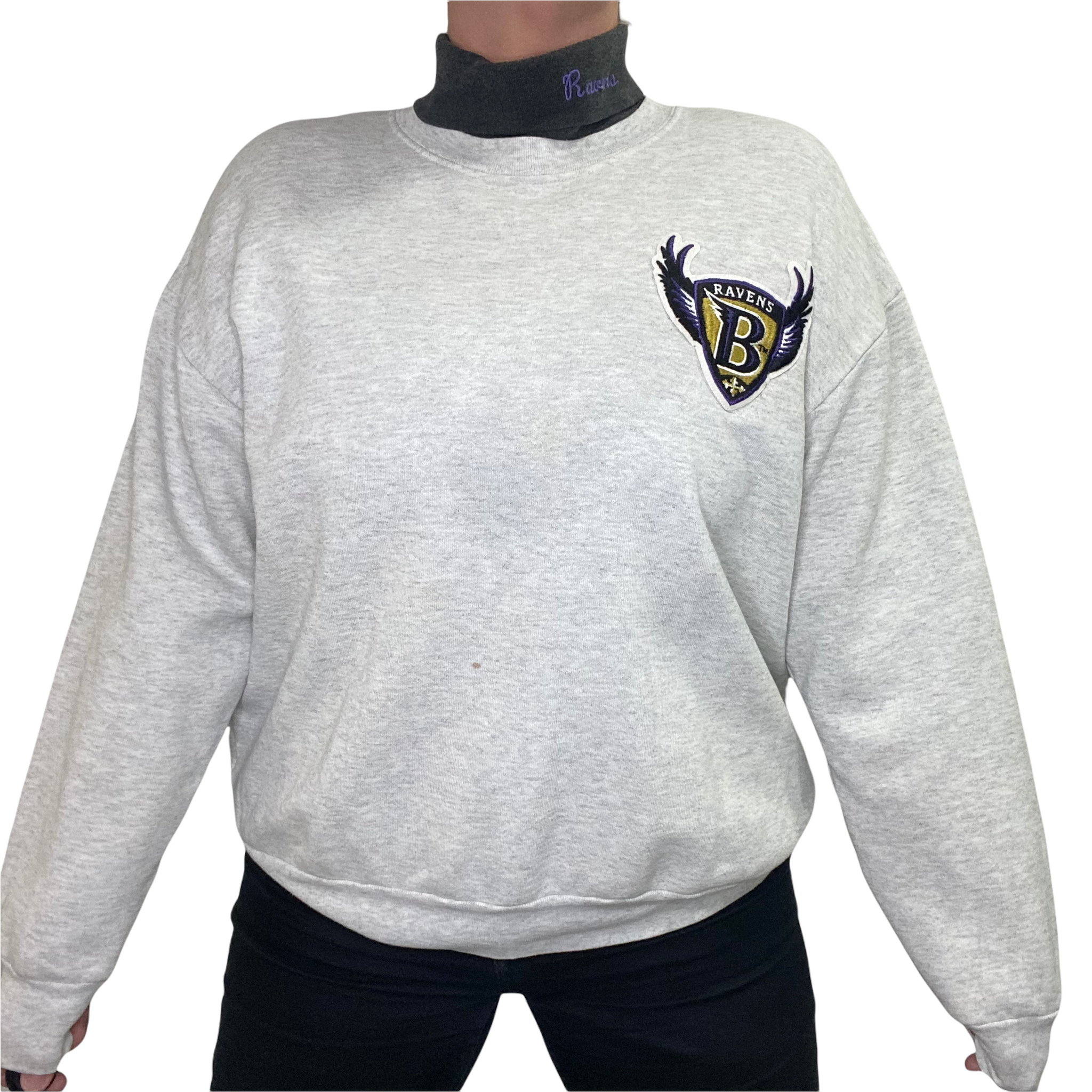 Baltimore Ravens Sweatshirt L Gray Vintage Embroidered Logo