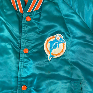 Vintage Chalkline Miami Dolphins Satin 1980s Jacket - Depop