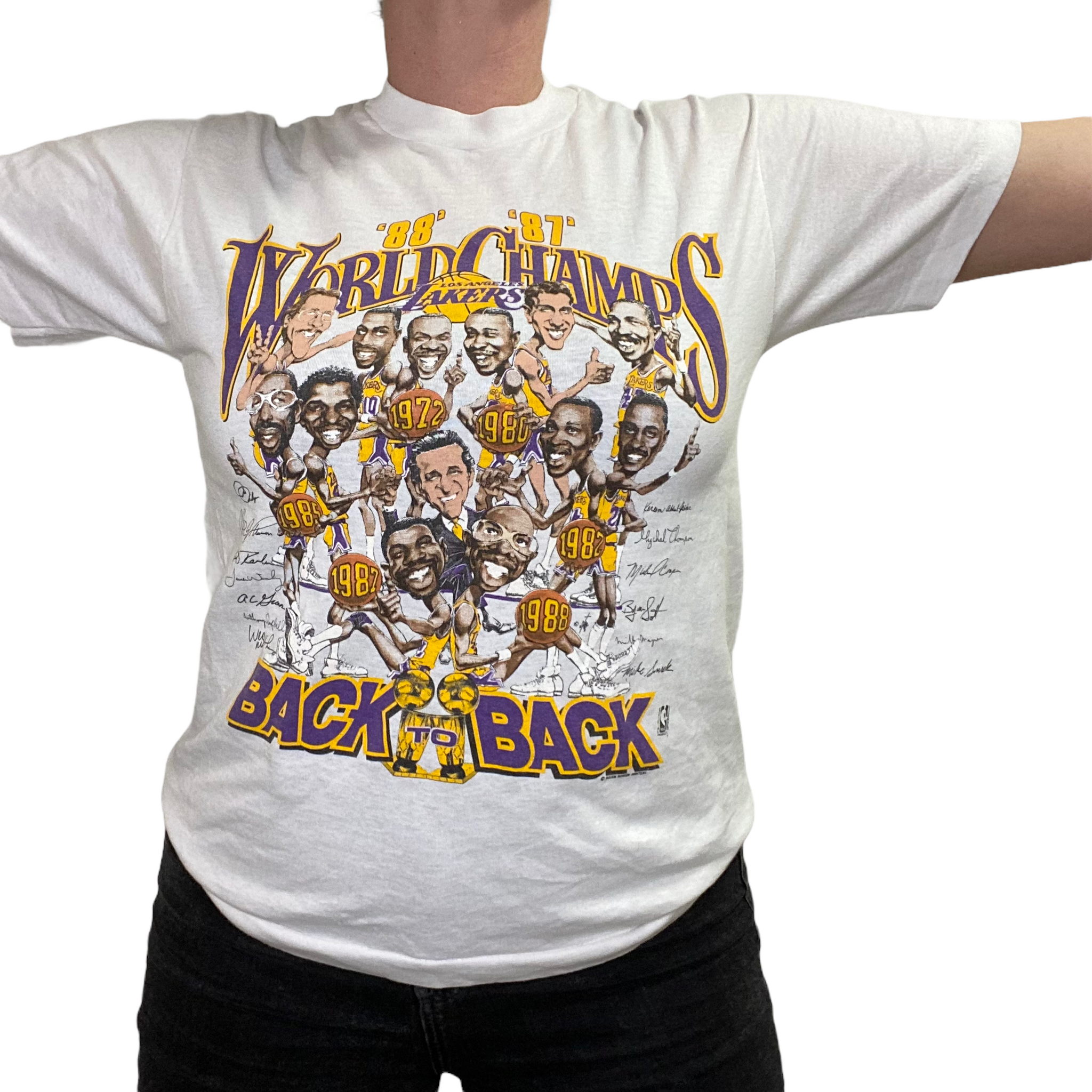 Vintage 1988 Los Angeles La Lakers Back to Back Champions Charicature Tshirt - Medium Available Medium