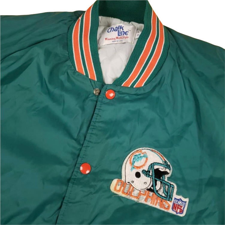 Vintage 1989s Miami Dolphins Chalk Line Satin Bomber Jacket - XL Vintage 1989s Miami Dolphins Chalk Line Satin Bomber Jacket - XL