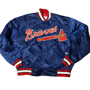 Vintage 1980s Atlanta Braves Satin Bomber Starter Jacket SPELL OUT - XXL