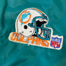 Load image into Gallery viewer, Vintage 1989s Miami Dolphins Chalk Line Satin Bomber Jacket - XL