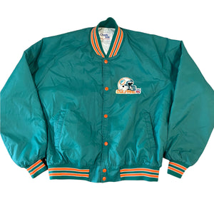 Vintage 1989s Miami Dolphins Chalk Line Satin Bomber Jacket - XL