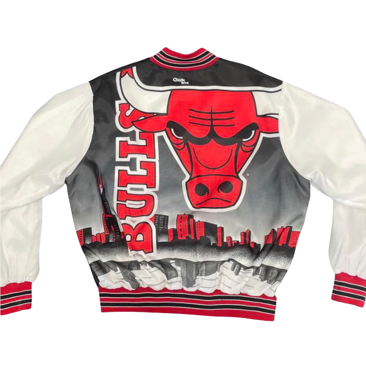 Vintage Late 80s Chicago Bulls Chalk Line Satin Bomber FANIMATION Jacket - Size XL