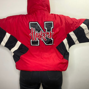 Vintage 1990s University of Nebraska Cornhuskers Pullover Kangaroo Starter Jacket Puffer - L