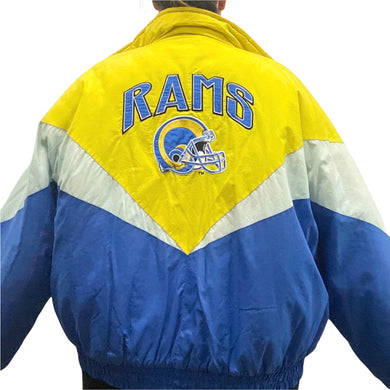 Vintage Early 90s Los Angeles LA Rams Full Zip Puffer Jacket from Locker Line - XL