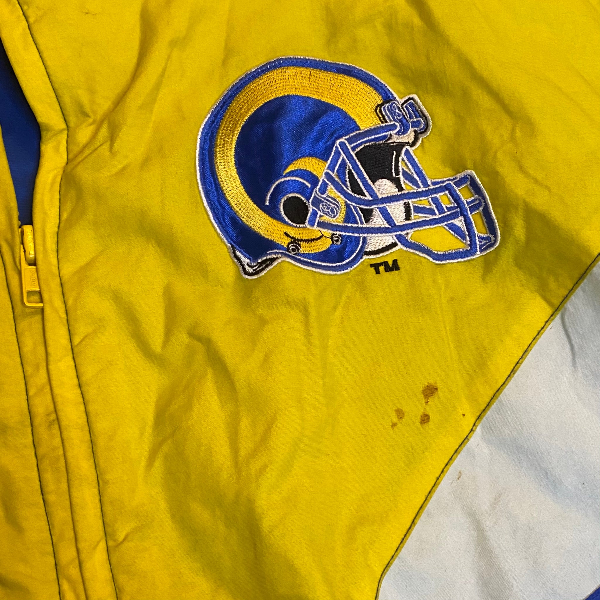 Vintage Early 90s Los Angeles La Rams Full Zip Puffer Jacket from Locker Line - XL