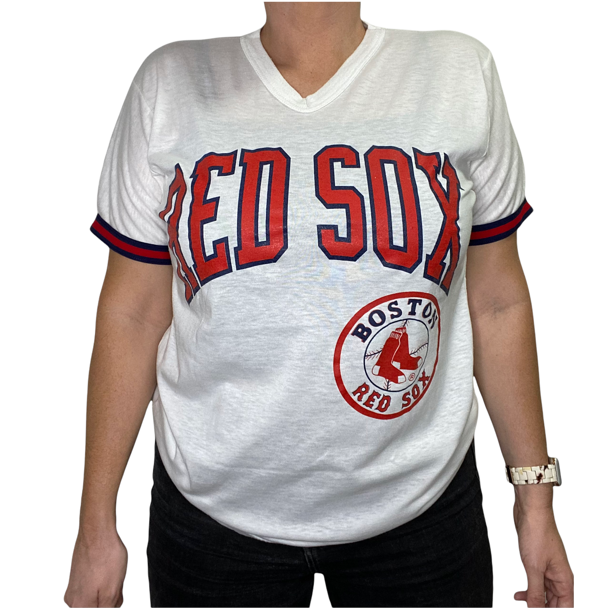 Mlb Boston Red Sox Women's Short Sleeve V-neck Fashion T-shirt