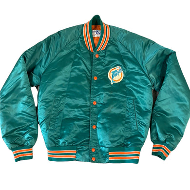 Vintage 1989s Miami Dolphins Chalk Line Satin Bomber Jacket - XL