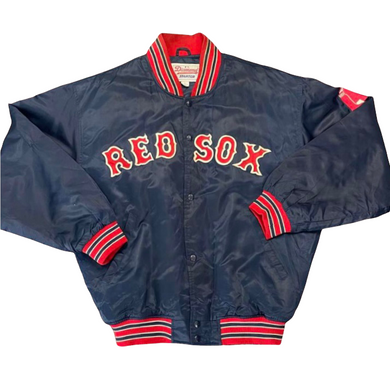 Vintage 1980s Boston Red Sox Satin Bomber STARTER JACKET SPELL OUT - Size Large