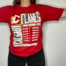 Load image into Gallery viewer, Vintage 1989 Calgary Flames Stanley Cup Champions TSHIRT - S/M