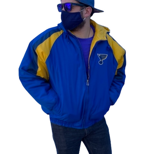 Vintage 1990s St Louis Blues Logo 7 Full Zip Puffer Jacket with Hood Rad Max Vintage