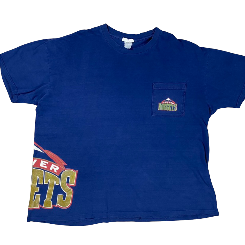 Vintage 1990s Denver Nuggets Old Logo Wraparound Pocket TSHIRT