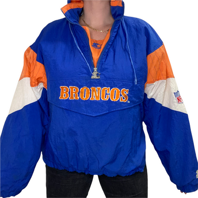 Vintage 1990s Denver Broncos Old Logo Pullover Kangaroo Starter Jacket Puffer - Men's Large