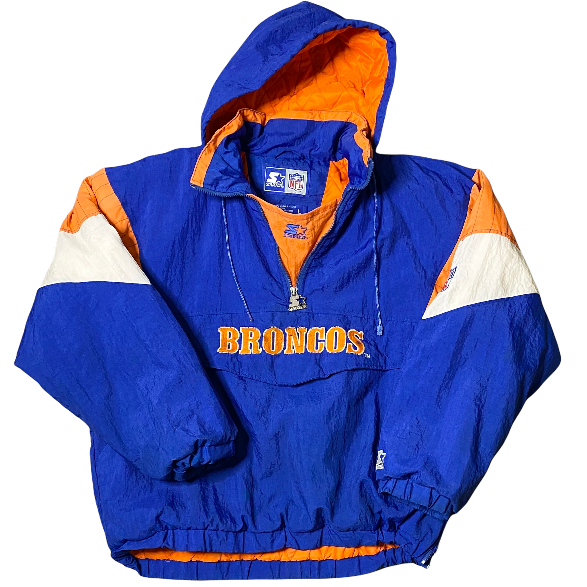 Denver Broncos Jacket Hooded Jacket Starter NFL Jacket Hoodie 90s  Streetwear Jacket Football 90s Sportswear Vintage Puffer Men's 2xl xxl