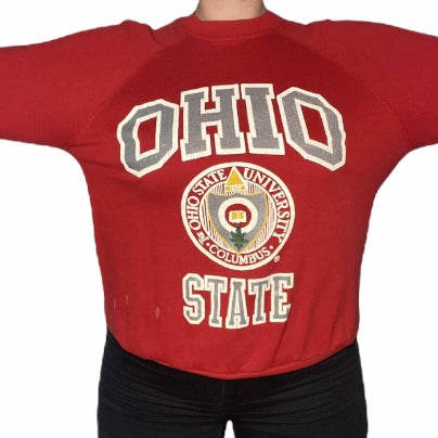 Blue 84 Mens Ohio State Buckeyes Arching Team Color Crewneck Sweatshirt, Ohio State Buckeyes Red, Small